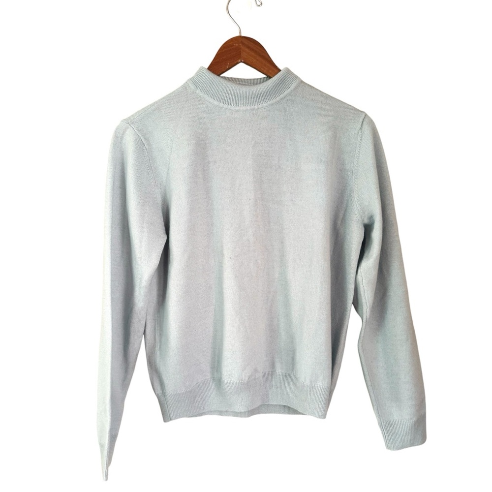 Charter Club Mock Neck Merino Wool Pullover Sweater Blue Size Small